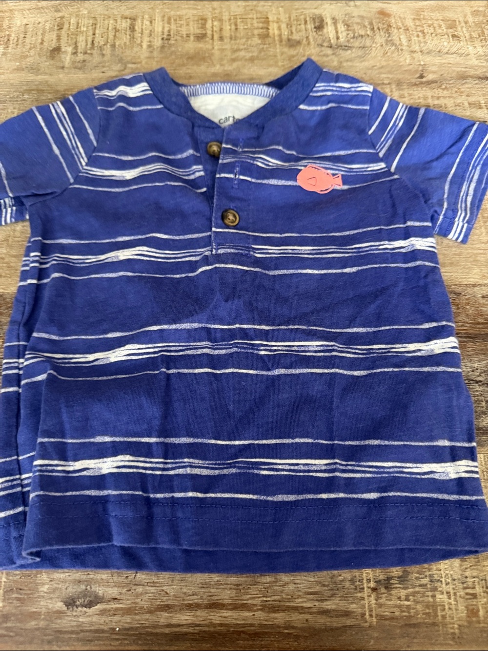 Carter's Navy Blue Striped Short-Sleeve Henley with Coral Fish Patch